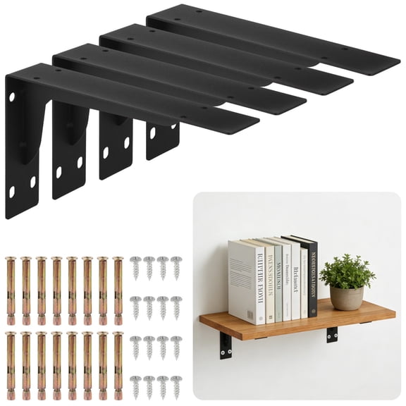 4 Pcs Heavy Duty Shelf Brackets, Thick Steel L Shelf Brackets, 10 Inch Triangular Design Wall Supports with 300lbs Capacity, Metal Bracket for Shelves, Countertop, Corner Brace