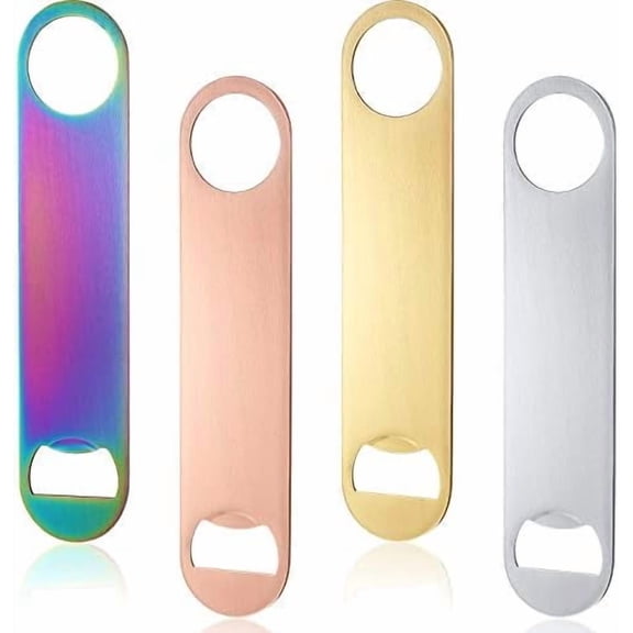 4 Pcs Heavy Duty Stainless Steel Flat Bottle Opener Bartender 7 Inch Solid Beer Opener for Bar Kitchen Wedding Birthday Party(Laser, Gradient Pink, Natural, Gold)