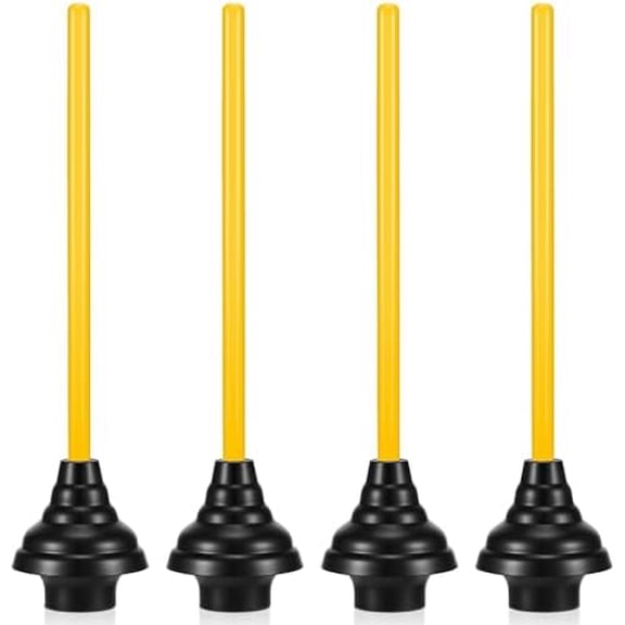 4 Pcs Heavy Duty Toilet Plunger with Long Wooden Handle Force Suction Cup 26.38"x5.51" Black Rubber Toilet Plunger Removes Clogs Without Holder for Bathroom Drains Sink$$Home Decor, Kitchen, & Other