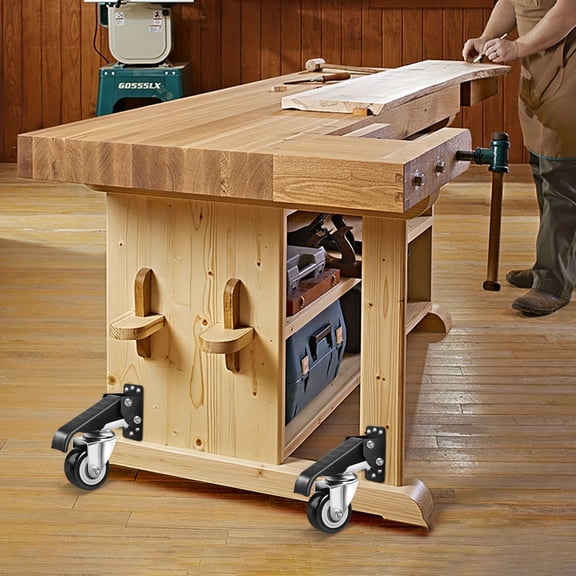 4 Pcs Heavy Duty Workbench Casters Kit 600Lbs - Quick Release, Retractable Stepdown Wheels - Adjustable Polyurethane, Durable Steel Construction Garage Storage