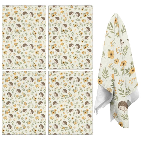 4 Pcs Hedgehog and Buttercup Cream Pattern Funny Kitchen Towels, Microfiber Dish Towels, Kitchen Tea Towels Set 18" X 26"