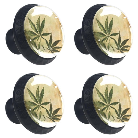 4 Pcs Hemp Leaves Print Cabinet Knobs 30mm Round Crystal Glass Drawer Handles Pulls with Screws for Kitchen Cupboard Wardrobe Closet Dresser, Home&Office