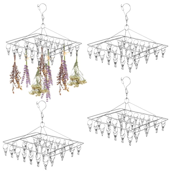 4 Pcs Herb Dryer Rack, Stainless Steel Hanging Plant Dryer with 30 Clips, Windproof Flower Drying Net, Space Efficient Storage for Herbs, Spices, Tea
