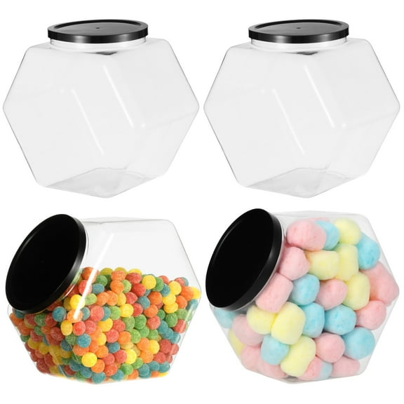 4 Pcs Hexagon Plastic Candy Jars, 129 oz Clear Cookie Jars with Airtight Lids, Wide Round Mouth Snacks Containers, Reusable Coffee Candy Display Containers