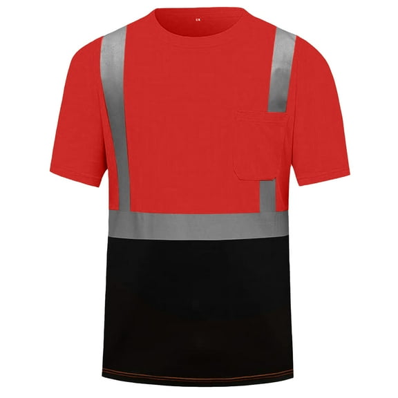 4 Pcs Hi Vis Safety Shirts Breathable Short Sleeve Reflective T Shirt Loose Moisture-Wicking Y2k Work Tops With Pocket Red L