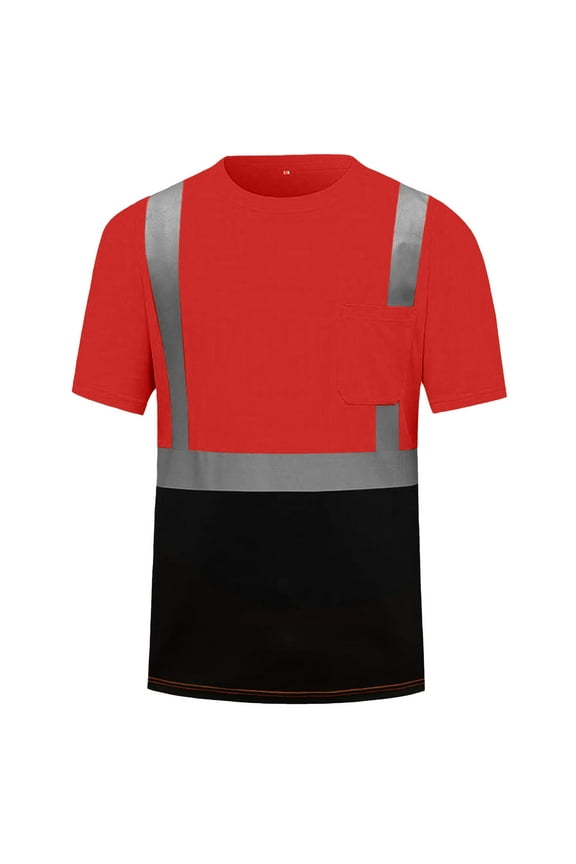 4 Pcs Hi Vis Safety Shirts Breathable Short Sleeve Reflective T Shirt Loose Moisture-Wicking Y2k Work Tops With Pocket Red Xxl
