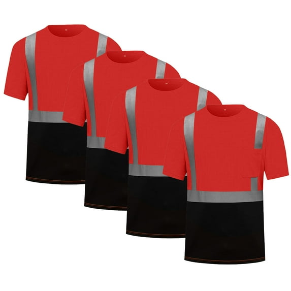 4 Pcs Hi Vis Safety Shirts Breathable Short Sleeve Reflective T Shirt Loose Moisture-Wicking Y2k Work Tops With Pocket Red Xxxl
