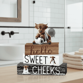 4 Pcs Highland Cow Bathroom Decor Farmhouse Bathroom Decoration Western Hello Sweet Cheeks Table Centerpiece