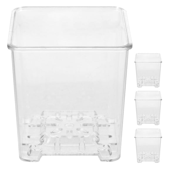 Set of 4 Clear Acrylic Flower Pots for Orchids, Transparent Plant Containers for Gardening and Indoor Plants