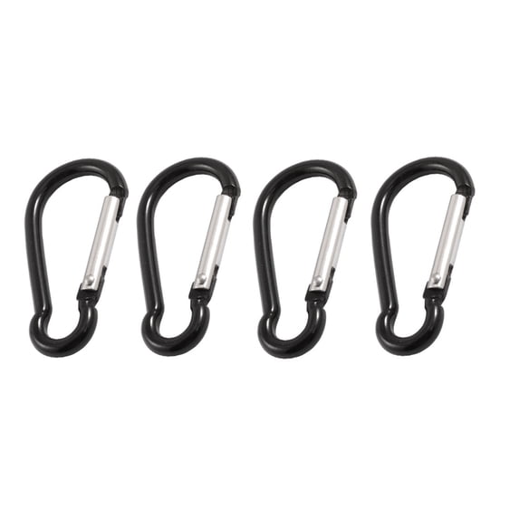 4 Pcs Hiking Black Aluminum Alloy Carabiners Buckle Hooks 2" Long