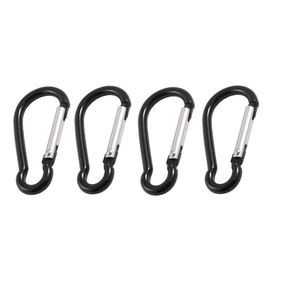 4 Pcs Hiking Black Aluminum Alloy Carabiners Buckle Hooks 2" Long