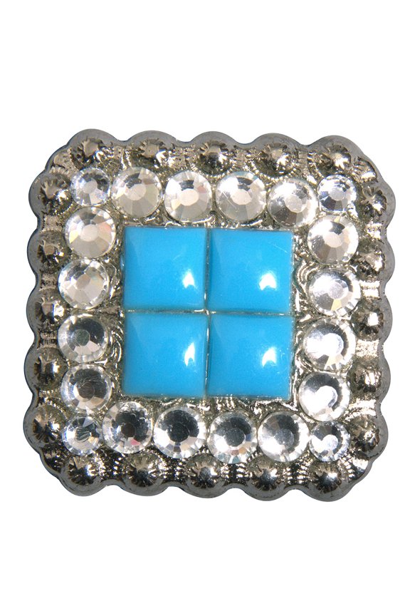 4 Pcs Hilason Turquoise Stone Clear Crystal Square Nickle Concho Saddle