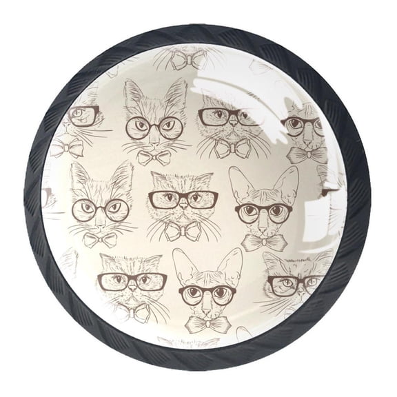 4 Pcs Hipster Glass Cats Kittens Knobs for Kitchen Cabinet Cupboard Dresser Bookcase Drawer Pulls Handles Round Home Decor