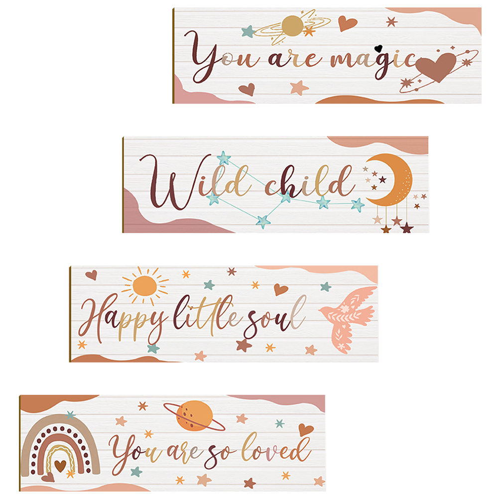 4 Pcs Home Decor Boho Wood Nursery Wall Art The Sign Teenage Room Wooden Child