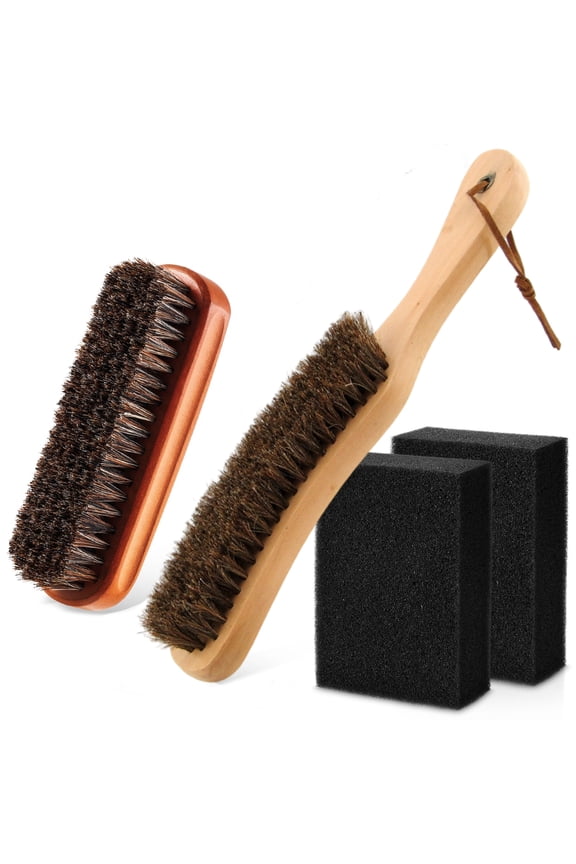 4 Pcs Horsehair Felt Hat Brush Kit with Cleaning Sponge Cowboy Clean Hat Wood Fedora Hat Cleaning Set Baseball Cap Lint Brush Remove Dust for Hair Furniture Suits Clothes