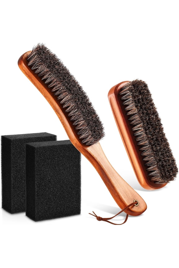 4 Pcs Horsehair Felt Hat Brush Kit with Cleaning Sponge Cowboy Clean Hat Wood Fedora Hat Cleaning Set Baseball Cap Lint Brush Remove Dust for Hair Furniture Suits Clothes