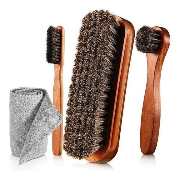 4 Pcs Horsehair Shine Shoes Brush Kit Polish Dauber Applicators Cleaning Leather Shoes Boots Care Brushes Cleaner Brush