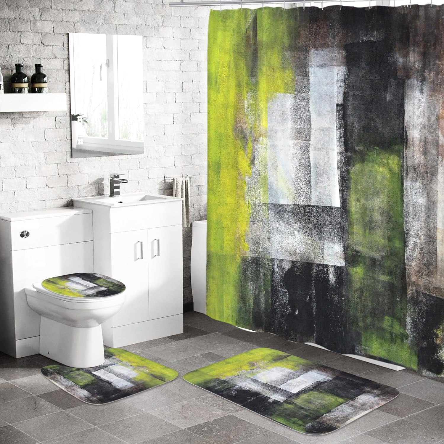 4 Pcs Hot Pink Ombre Shower Curtain Sets with Rugs for Bathroom Decor