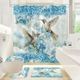 thumbnail image 1 of 4 Pcs HummingBird Floral Shower Curtain Set with Toilet Lid Cover and Rugs, Pink Glitter Bling Bathroom Decor Set with Shower Curtain and Rugs and Accessories, 1 of 6