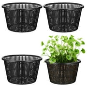 4 Pcs Hydroponic Baskets, 8.3" Large Aquatic Plant Mesh Net Pots, Plastic Garden Slotted Baskets, Hydroponic Pots for Nursery, Black Orchid Planter Pots for Indoor Outdoor Growing