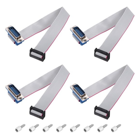 4 Pcs IDC Flat Ribbon Cable, 2.54mm Pitch 19mm Width 20cm Long 16Pin DB15 Male to FC-16P Flat Ribbon Connector with Fixed Screws Jumper Wire for PC, LED Displays