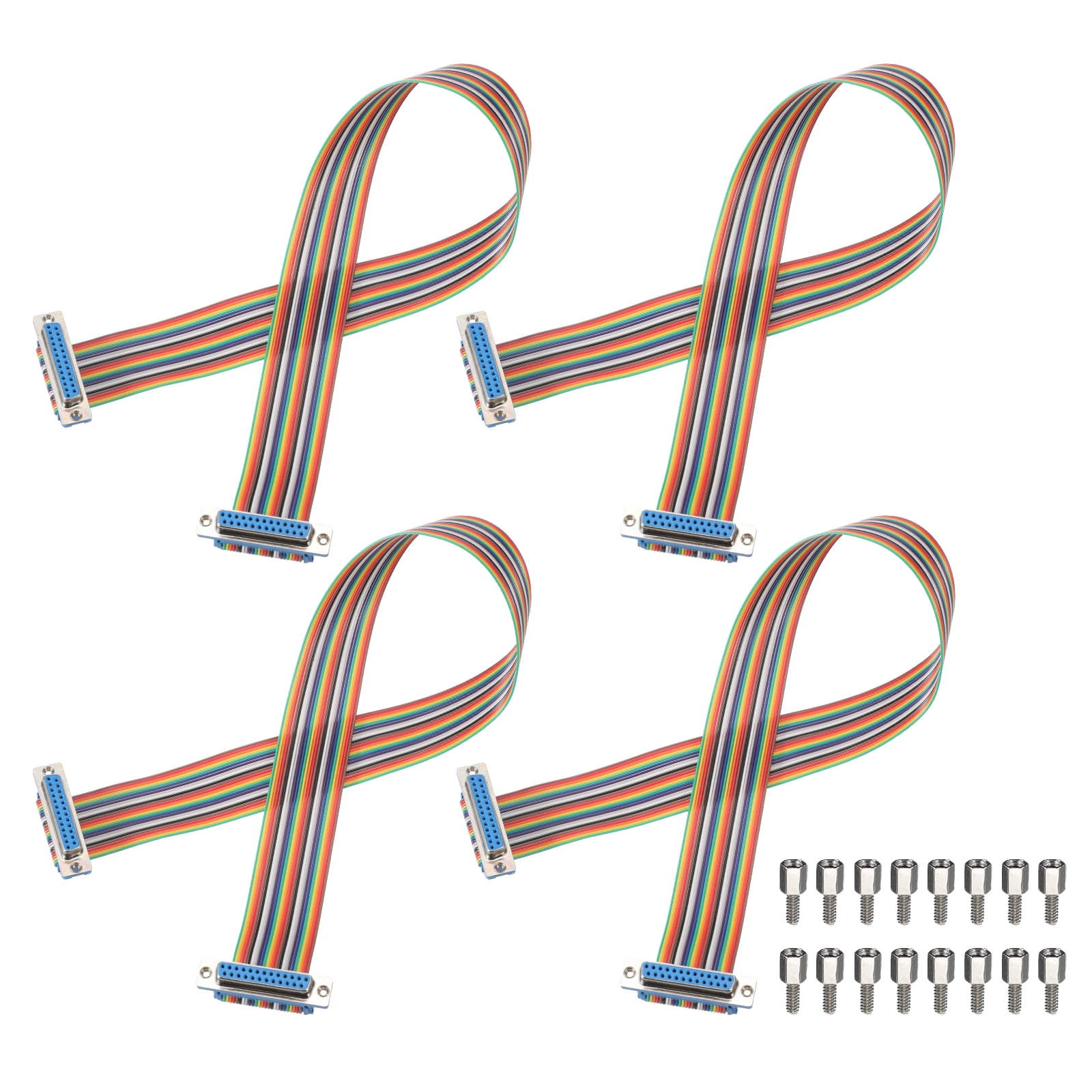 4 Pcs IDC Rainbow Wire Flat Ribbon Cable DB25 Female to DB25 Female 19.7 Inch Length 2.54mm Pitch Breadboard Jumper Wires for Electronic Projects