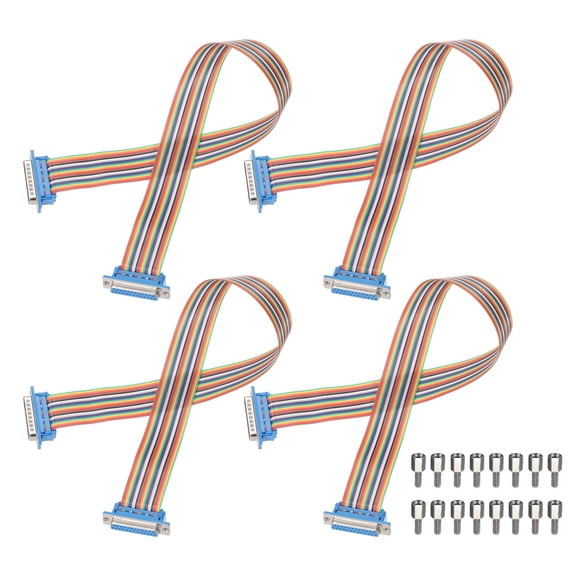 4 Pcs IDC Rainbow Wire Flat Ribbon Cable DB25 Male to DB25 Female 19.7 Inch Length 2.54mm Pitch Breadboard Jumper Wires for Electronic Projects