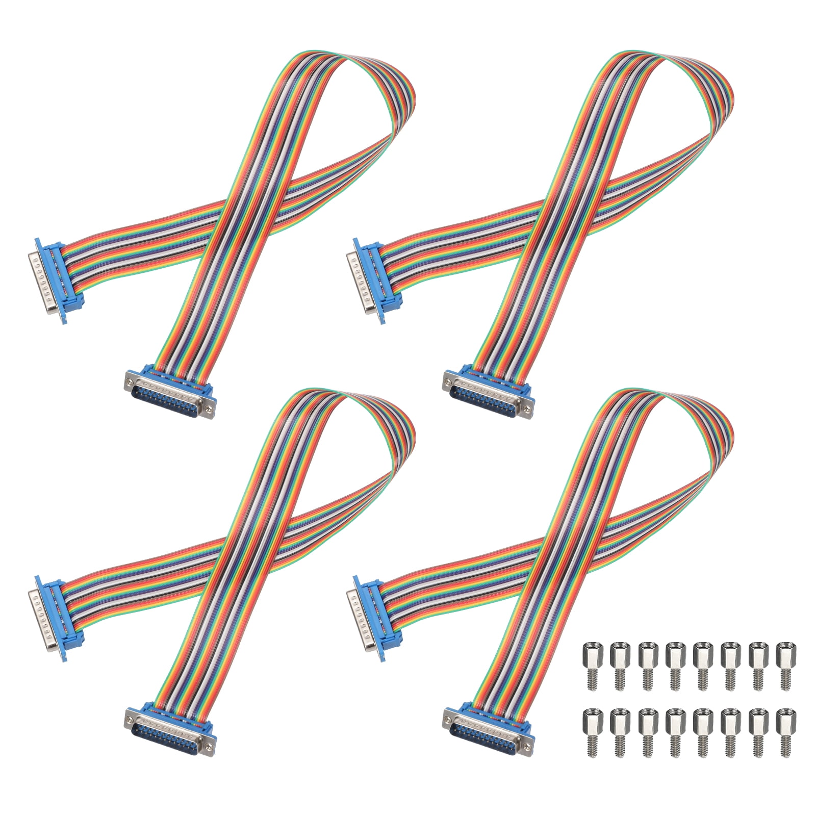 4 Pcs IDC Rainbow Wire Flat Ribbon Cable DB25 Male to DB25 Male 19.7 Inch Length 2.54mm Pitch Breadboard Jumper Wires for Electronic Projects