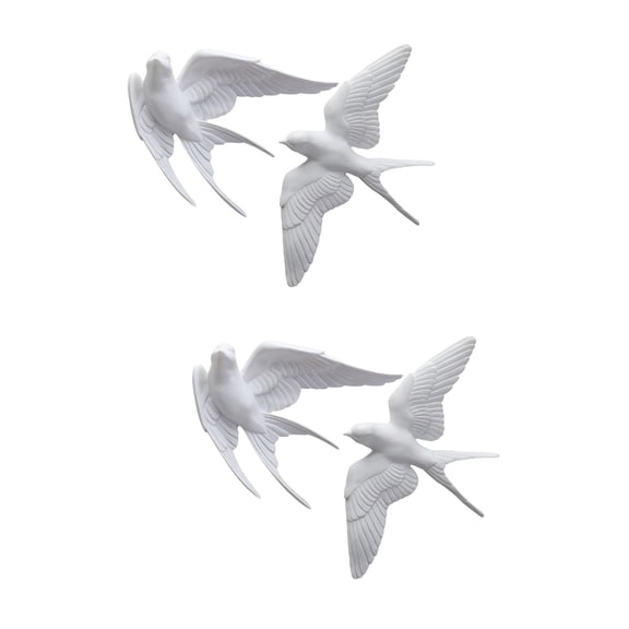 WRITWAA Artificial Swallow Wall Decor White Resin for Modern Living Room 4Pcs