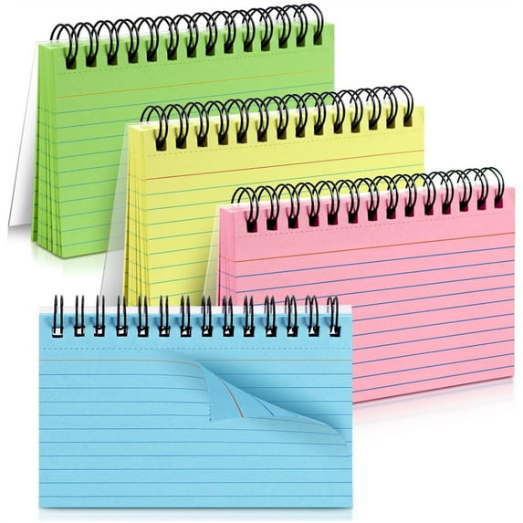 4 Pcs Index Cards with Ring,Helical Bound Flash Cards,Colored Ruled Notecards,Flash Cards with Protective Cover Nursing Office Taking to Do List,3*5 inch,50 Sheets/Pack-Total 200 Sheets,Topboutique