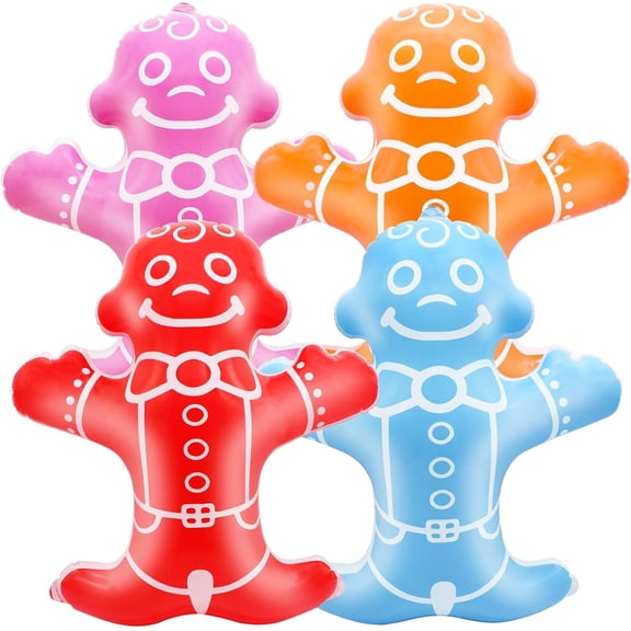 4 Pcs Inflatable Gingerbread Man Christmas Party Decorations Candyland Theme Balloons Red Blue Orange Pink 19.7 Inch