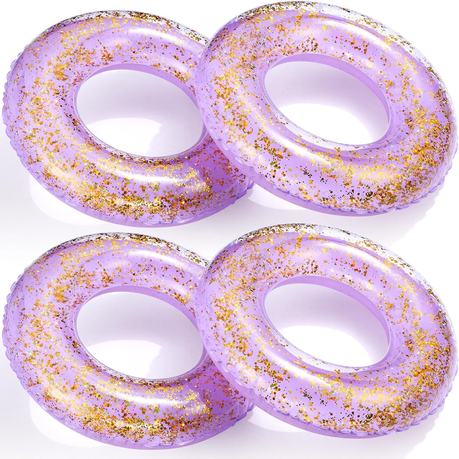 4 Pcs Inflatable Glitter Pool Float 30'' Macaron Swim Tube with Gold ...