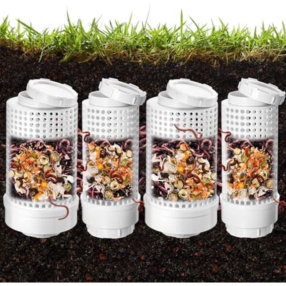 4 Pcs Inground Worm Composter Outdoor Farm Compost Bin Reducing Food Waste Composting Systems Sustainable Worm Composter for Raised Garden Beds at Home$$Garden & Patio