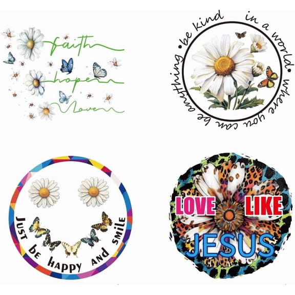 4 Pcs Inspiration Iron on Decals Patches Daisy Butterfly Faith Hope Just Be Happy and Heat Transfer Stickers Plastic Washable Patches for DIY Clothes Decor 9inch(23cm) Long colorful