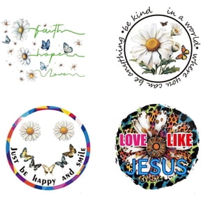 4 Pcs Inspiration Iron on Decals Patches Daisy Butterfly Faith Hope Just Be Happy and Heat Transfer Stickers Plastic Washable Patches for DIY Clothes Decor 9inch(23cm) Long colorful
