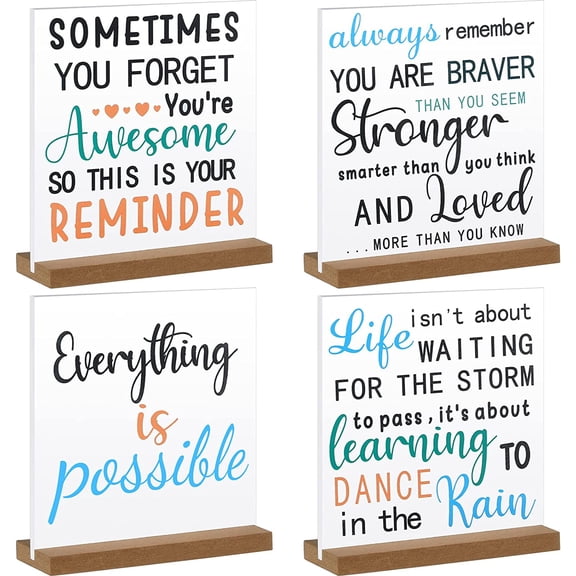 4 Pcs Inspirational Quotes Desk Decor Gifts for Women Office Positive Motivational Employee Appreciation Gifts Wooden Plaque Sign with Stand Decoration for Table Shelf Cowoker Encourage(Cute Style)