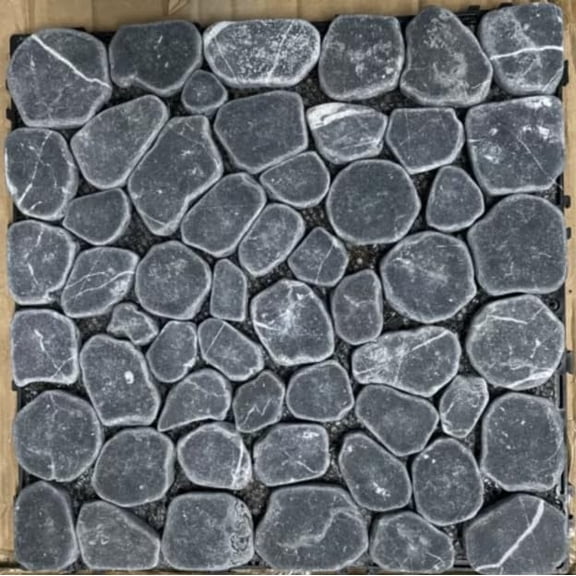 4 Pcs Interlocking Stepping Stones Outdoor for Garden 11.8", Outside Square Pavers for Landscaping, Pebble River Stone Mat for Yard Lawn Patio Pathway Walkway, DIY Decor - Black
