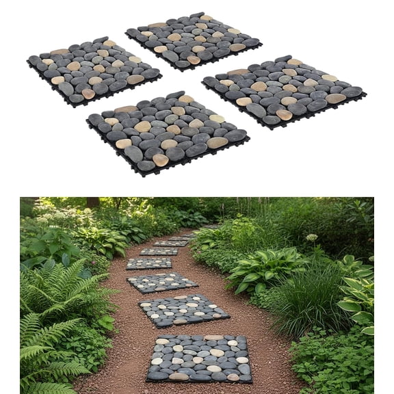 4 Pcs Interlocking Stepping Stones Outdoor for Garden, 11.8" Square Pavers for Landscaping, Outside Pebble River Stone Mat for Yard Lawn Patio Pathway Walkway, DIY Landscape Decor - Multi-Color