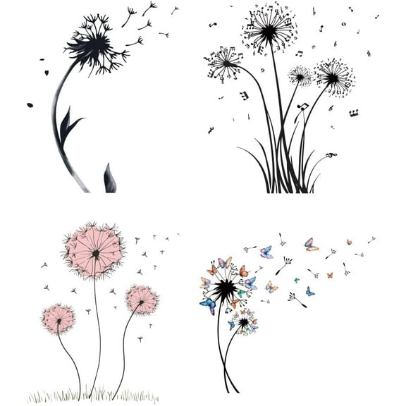 4 Pcs Iron on Decals Patches 4 Sizes Dandelions Iron on Stickers Music Butterflies Transfer Stickers Plastic Washable Patches for DIY Clothes Decor Backpacks Cover colorful