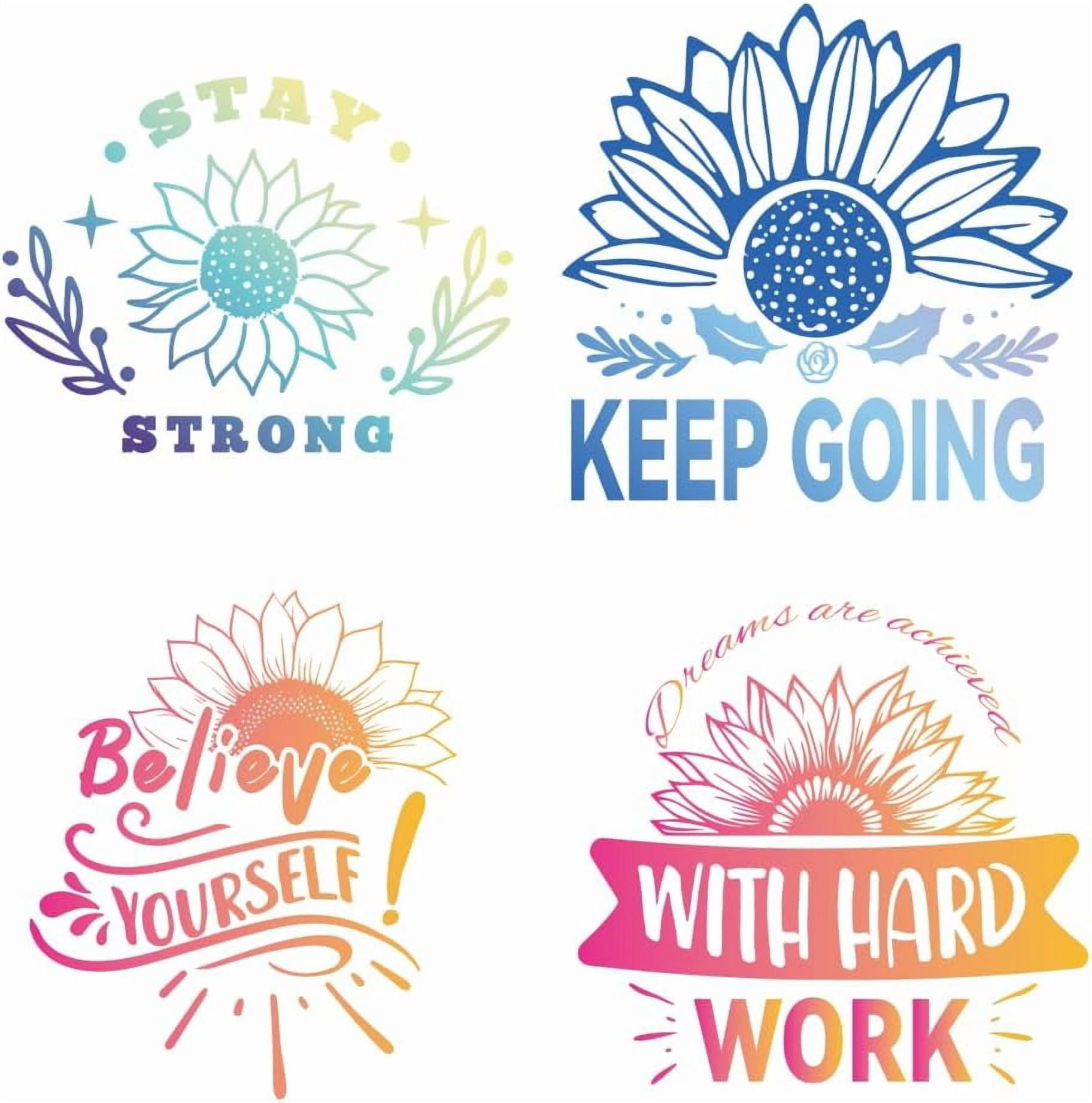 Iron Sticker 4 Pcs Iron on Decals Patches 4 Sizes Sunflower Inspirational Sentences ...