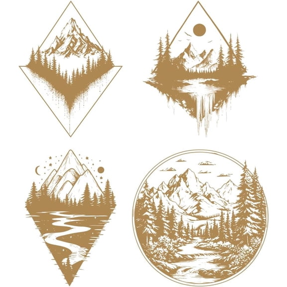 4 Pcs Iron on Decals Patches Brown Geometric Landscape Iron on Stickers Mountains Heat Transfer Stickers Plastic Washable Patches for DIY Clothes Decor Backpacks Cover