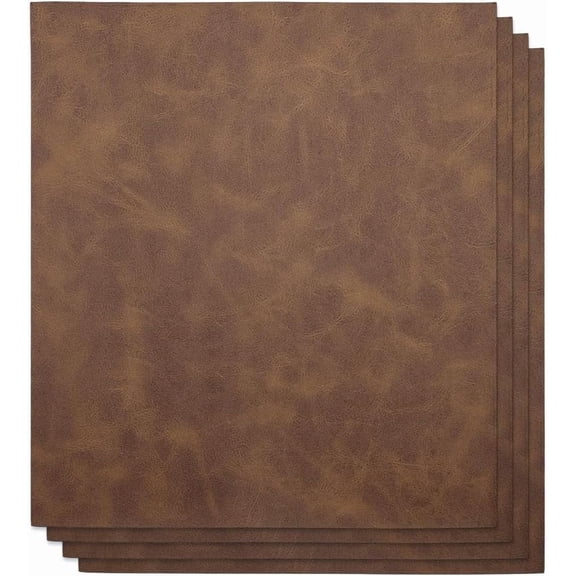 4 Pcs Iron on PU Leather Sheet 10.2x11.8inch Saddle Brown Blank Hotfix Leather Patch with Heat Press Transfer Adhesive Laserable Leather Supply