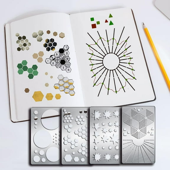 4 Pcs Irregular Elements Metal Journal Stencil Templates
