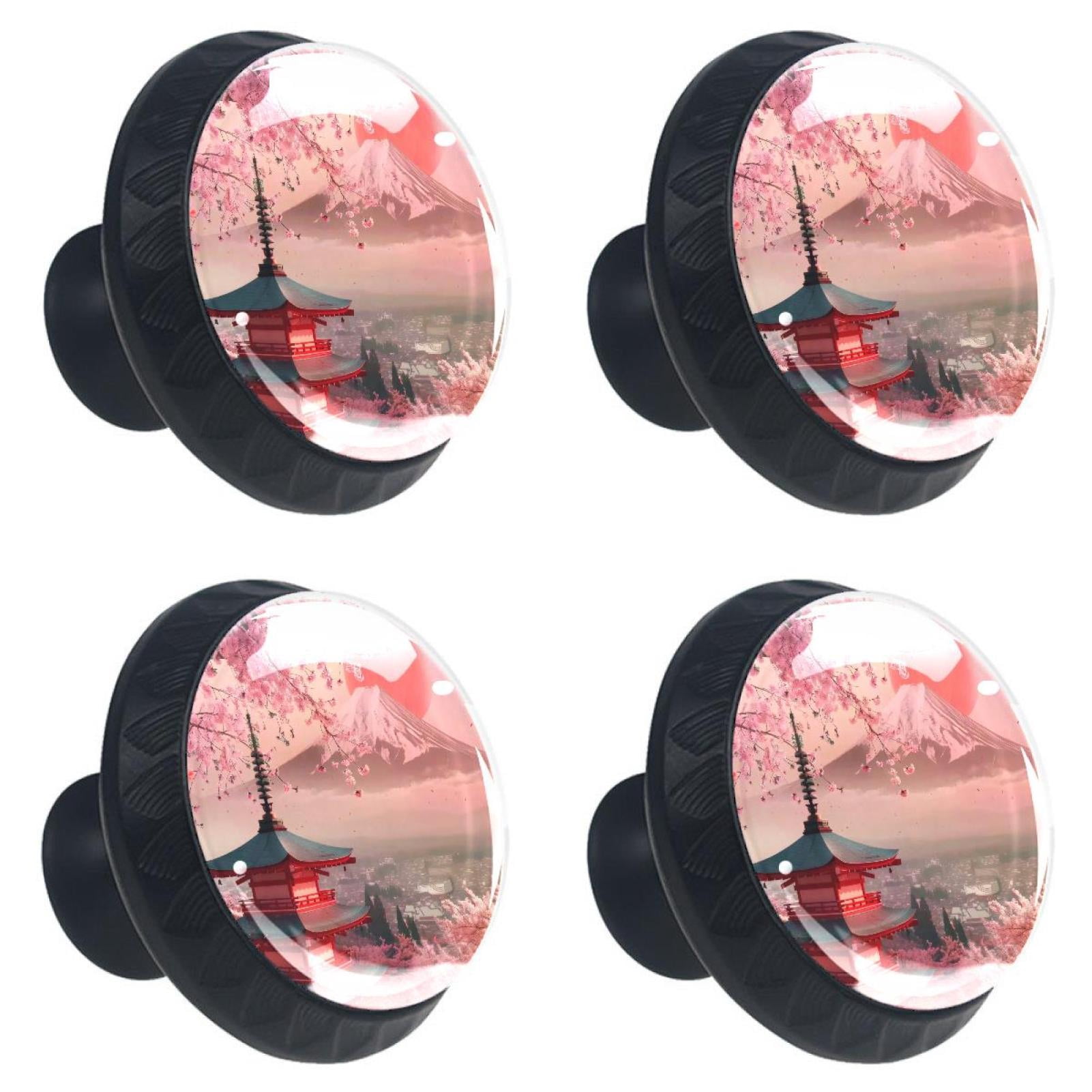 LYDSKGEQ 2-Pack Japanese Cherry Blossom Cabinet Knobs – Vintage Round Dresser Drawer Pulls With Screws, Stainless Steel Cupboard Handles (1.1 X 0.8 Inch)