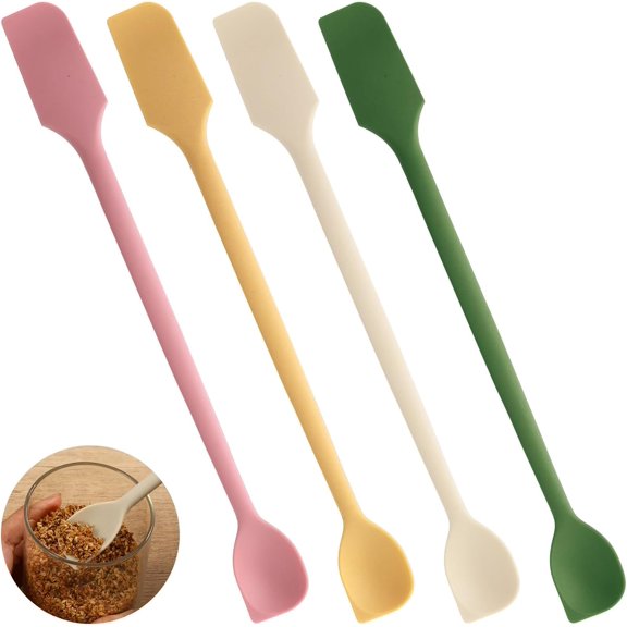 4 Pcs Jar Spatula Long Mini Silicone Spatulas Dual-End Spatulas For Kitchen Cosmetics Multifunctional Tiny Spatula Colorful Reusable For Jars Food Beauty Products Narrow Bottles