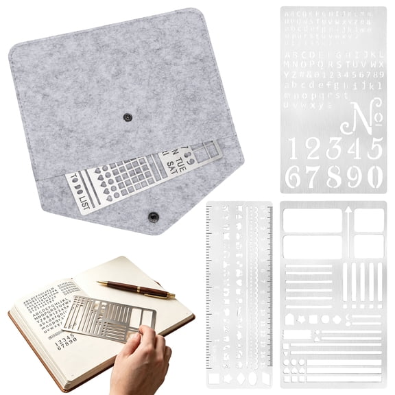 4 Pcs Journal Stencils Set - Time Saving Bullet Journaling Supplies/Accessories Kit -Ultimate Productivity Planner Stencil for Bullet Journal Stencils A5 Dotted Journals