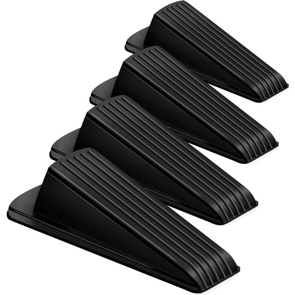 4 Pcs Jumbo Door Stoppers Heavy Duty Door Stopper Tall up to 2inch Tall Wedge TPR Large Wedge Stackable Big Rubber Doorstop for Hotel Carpet Hardwood Concrete and Tile (Black)