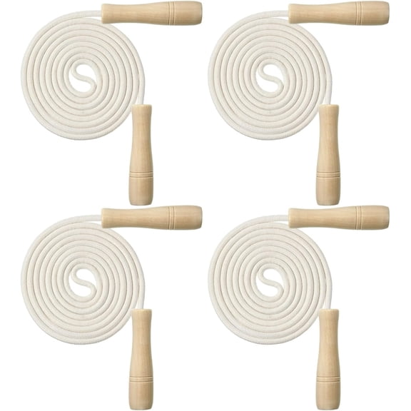 4 Pcs Jump Ropes for Kids with Wooden Handle Cotton Braided Adjustable Skipping Rope for Exercise Fitness Jumping Rope for Children Boys Girls Students Preschooler Outdoor Fun Activity