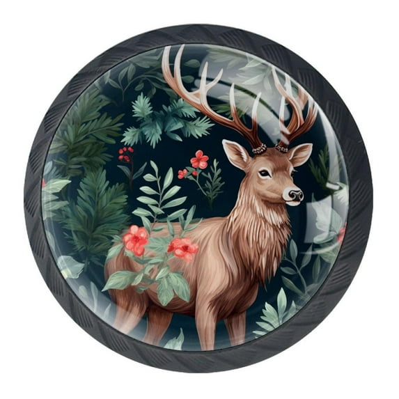 4 Pcs Jungle Elk Knobs for Kitchen Cabinet Cupboard Dresser Bookcase Drawer Pulls Handles Round Home Decor
