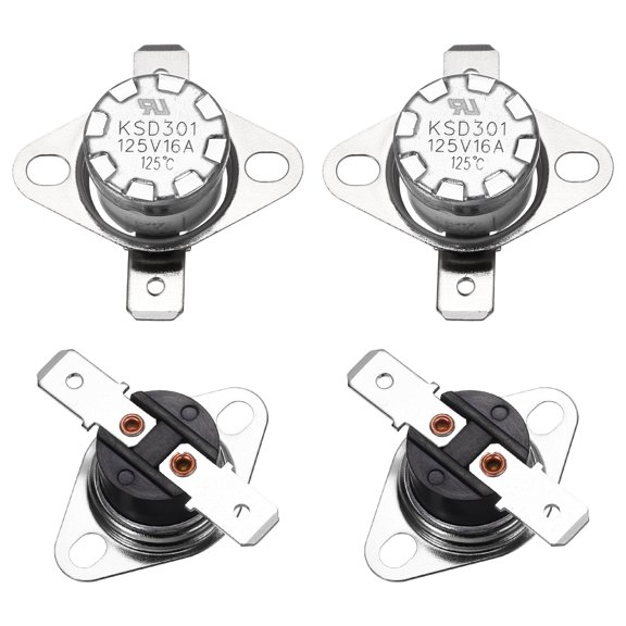 4 Pcs KSD301 Thermostat 125C/257F 16A Normally Closed N.C Adjust Snap Disc Temperature Switch,Bakelite Material